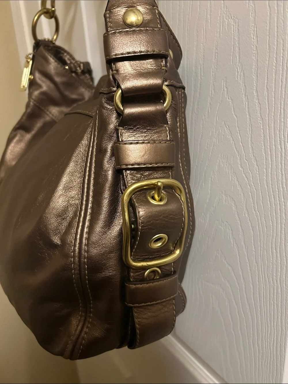 Coach Metallic Bronze Leather Shoulder Bag with Gold Hardware - Picture 2 of 11